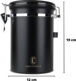 Castagnola Koffie Bewaarbus - Luchtdicht Met CO2 Uitlaat - Voor 600 Gram Koffiebonen - Koffieblik Matzwart Voorraadbussen - Voorraadbus - 1.8L -Koffie Promotie Winkel 1123x1200