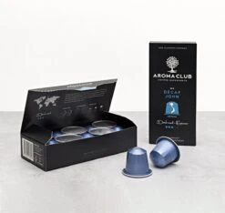 Aroma Club - Nespresso Compatible Capsules (120 St.) - No. 5 Decaf John - Intensiteit 3/5 - Decaf - 100% Aluminium Koffiecups -Koffie Promotie Winkel 1200x1136