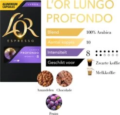 L'OR Lungo Profondo Koffiecups - Intensiteit 8/12 - 10 X 10 Capsules -Koffie Promotie Winkel 1200x1140