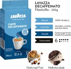 Lavazza Caffe Decaffeinato Filterkoffie - 250 Gram X8 11 Lavazza Caffe Decaffeinato Filterkoffie - 250 Gram X8 -Koffie Promotie Winkel 1200x1177 2
