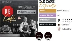 Douwe Egberts D.E Café Espresso Koffiecups - Intensiteit 9/12 - 10 X 20 Capsules -Koffie Promotie Winkel 1200x697