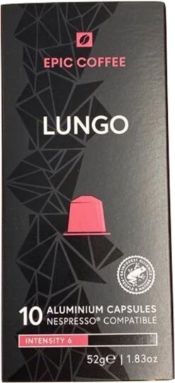 100 Capsules Epic Coffee - Lungo - Nespresso® Compatible Aluminium Capsules - RFA Keurmerk - Doos 100 Stuks -Koffie Promotie Winkel 550x1200 1