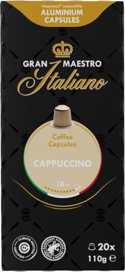 Gran Maestro Italiano - Cappuccino - Koffiecups - Nespresso Compatibel Capsules - Intense Smaak - 6 X 20 Cups 10 Gran Maestro Italiano - Cappuccino - Koffiecups - Nespresso Compatibel Capsules - Intense Smaak - 6 X 20 Cups -Koffie Promotie Winkel 551x1200