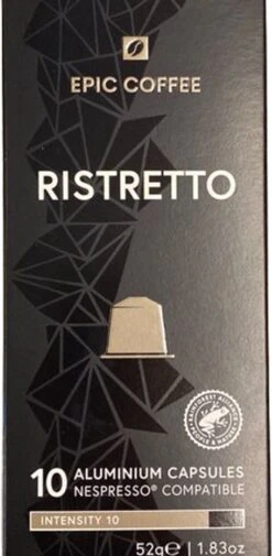 100 Capsules Epic Coffee - Ristretto - Nespresso® Compatible Aluminium Capsules - RFA Keurmerk - Doos 100 Stuks -Koffie Promotie Winkel 587x1200