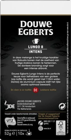 Douwe Egberts Lungo Intens Koffiecups - Intensiteit 8/12 - 10 X 10 Capsules -Koffie Promotie Winkel 607x1200