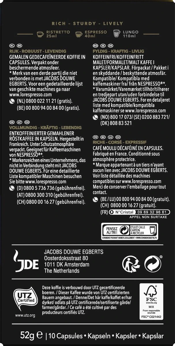 L'OR Espresso Ristretto Decaffeinato - Intensiteit 9/12 - 10 X 10 Capsules 4 L'OR Espresso Ristretto Decaffeinato - Intensiteit 9/12 - 10 X 10 Capsules - Afbeelding 2