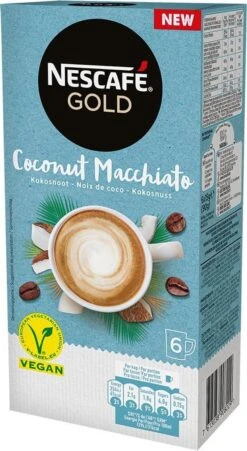 Nescafé Gold Coconut Macchiato Oploskoffie - 6 Doosjes à 6 Zakjes -Koffie Promotie Winkel 657x1200