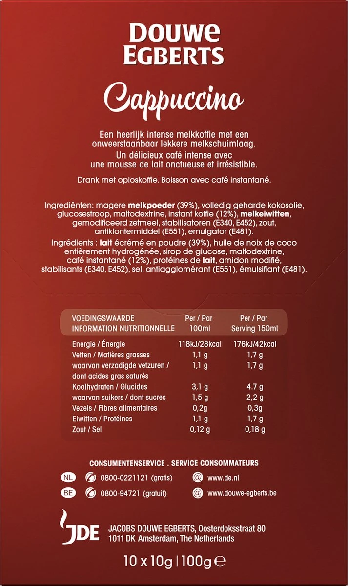 Douwe Egberts Verwenkoffie Cappuccino Oploskoffie - 5 X 10 Zakjes 5 Douwe Egberts Verwenkoffie Cappuccino Oploskoffie - 5 X 10 Zakjes - Afbeelding 3