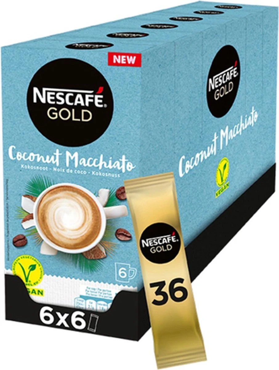 Nescafé Gold Coconut Macchiato Oploskoffie - 6 Doosjes à 6 Zakjes
