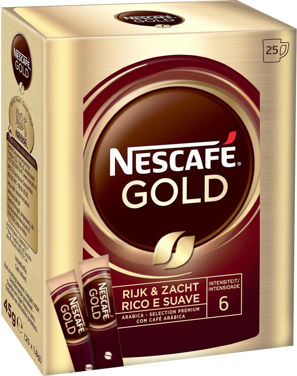 Nescafé Gold Oploskoffie - 6 Doosjes à 25 Zakjes 5 Nescafé Gold Oploskoffie - 6 Doosjes à 25 Zakjes - Afbeelding 3