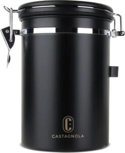 Castagnola Koffie Bewaarbus - Luchtdicht Met CO2 Uitlaat - Voor 600 Gram Koffiebonen - Koffieblik Matzwart Voorraadbussen - Voorraadbus - 1.8L -Koffie Promotie Winkel 983x1200